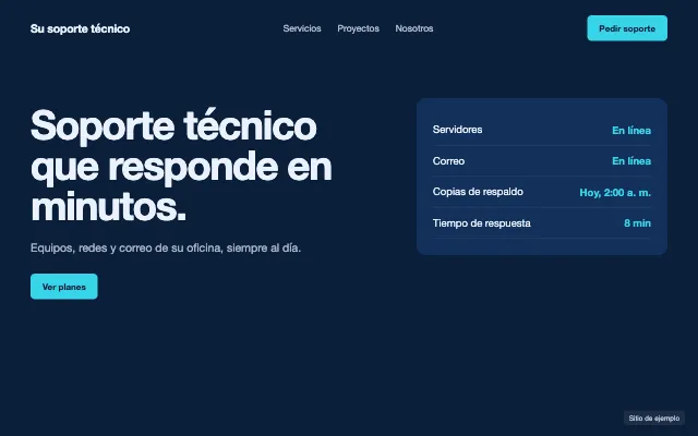 Sitio de ejemplo de una empresa de soporte técnico con el estado de sus servicios